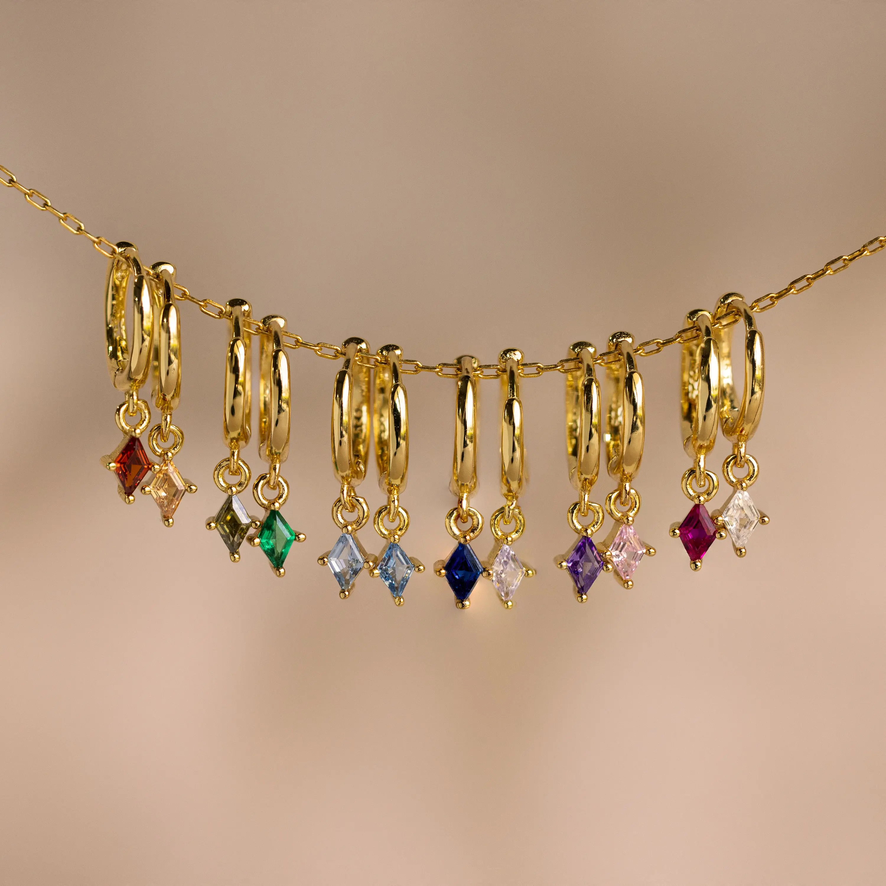 Birthstone Drop Huggies by Caitlyn Minimalist - Dainty Kite Gemstone Dangle Earrings - 18K Gold Plated Everyday Hoop Earrings - Personalized Jewelry - Best Friend Gift