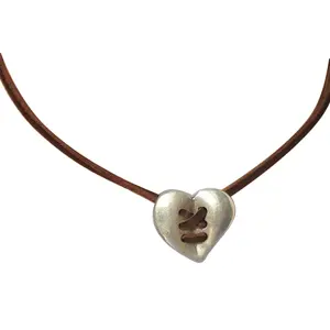 Boho Patched Heart Pendant Necklace Elegant Collar Choker Wax Rope