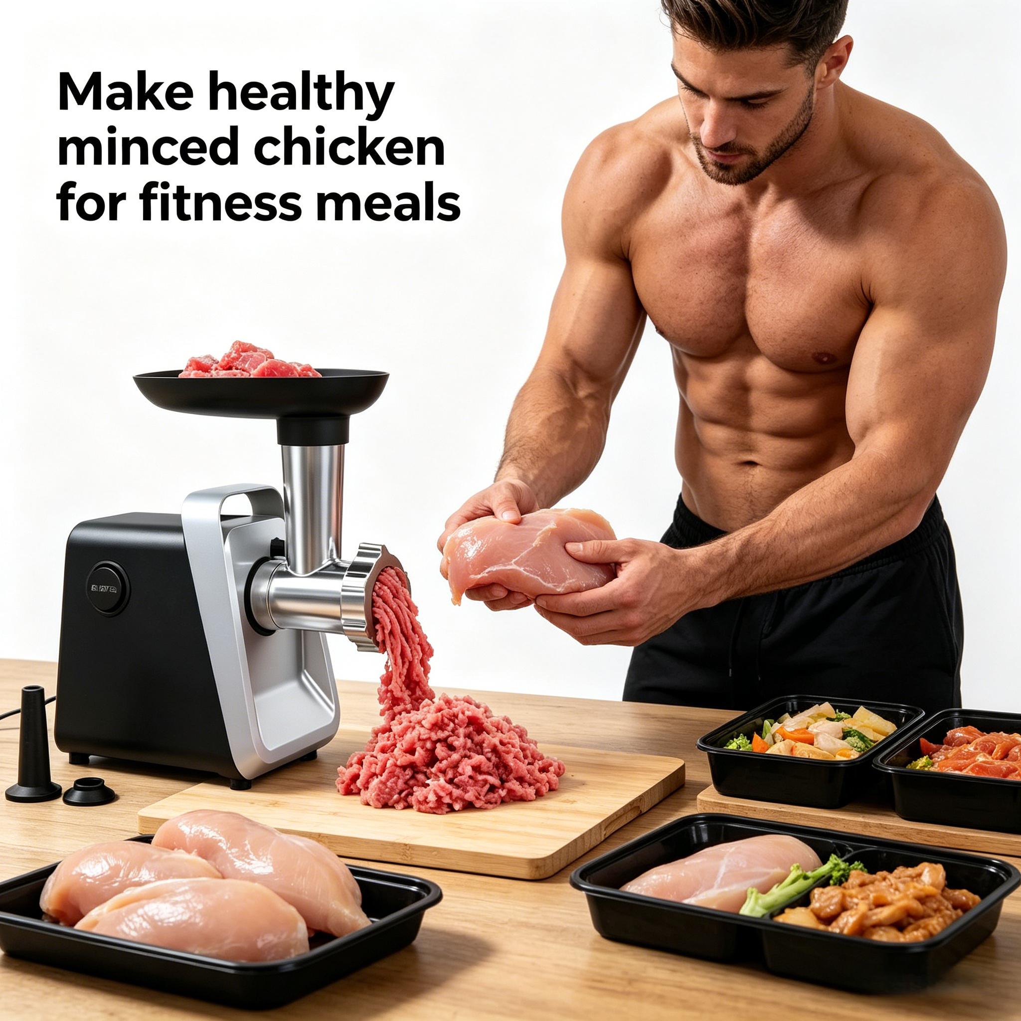 2800W electric meat grinder, stainless steel meat grinder, equipped with 2 blades, sausage tube, and Kubbe kit, suitable for use in home kitchens with American standard plugs