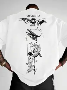 Unisex "Memento Mori" Gothic Art Graphic Oversized T-Shirt – White & Black Print, Renaissance-Inspired Skull Hand/Eye/Angel Design, Dark Philosophical Aesthetic, Soft Cotton Fabric, Relaxed Oversized Fit, Perfect for Alternative Art Fans