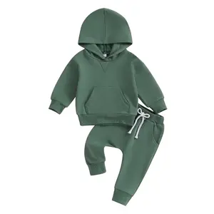 Toddler Baby Boy Girl Clothes Solid Color Hoodie Sweatshirt Top and Jogger Pants Set 2 Piece Fall Winter Outfits