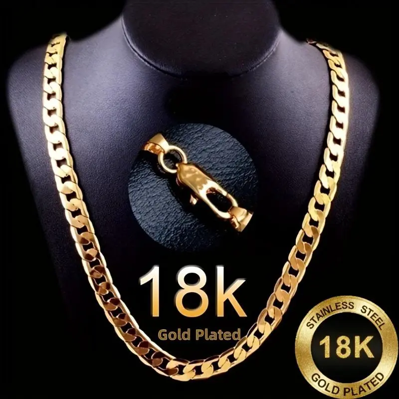 Men'S 18K Gold Plated Cuban Chain Necklace - 22-Inch Heavyweight Interlocking Link Design, Luxurious 18K Gold Plated Jewelry Gift, Durable And Rust-Resistant, Suitable for Daily And Special Occasions, Comfortable Fit, Hypoallergenic men
