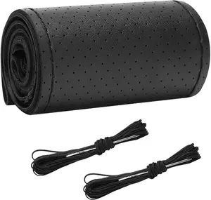 Steering Wheel Cover, Stitch on Wrap, DIY Sewing Steering Wheel Protector, 15 Inch Breathable Non-Slip Steering Wheel Protector,  Accessories (Black, Full Hole)