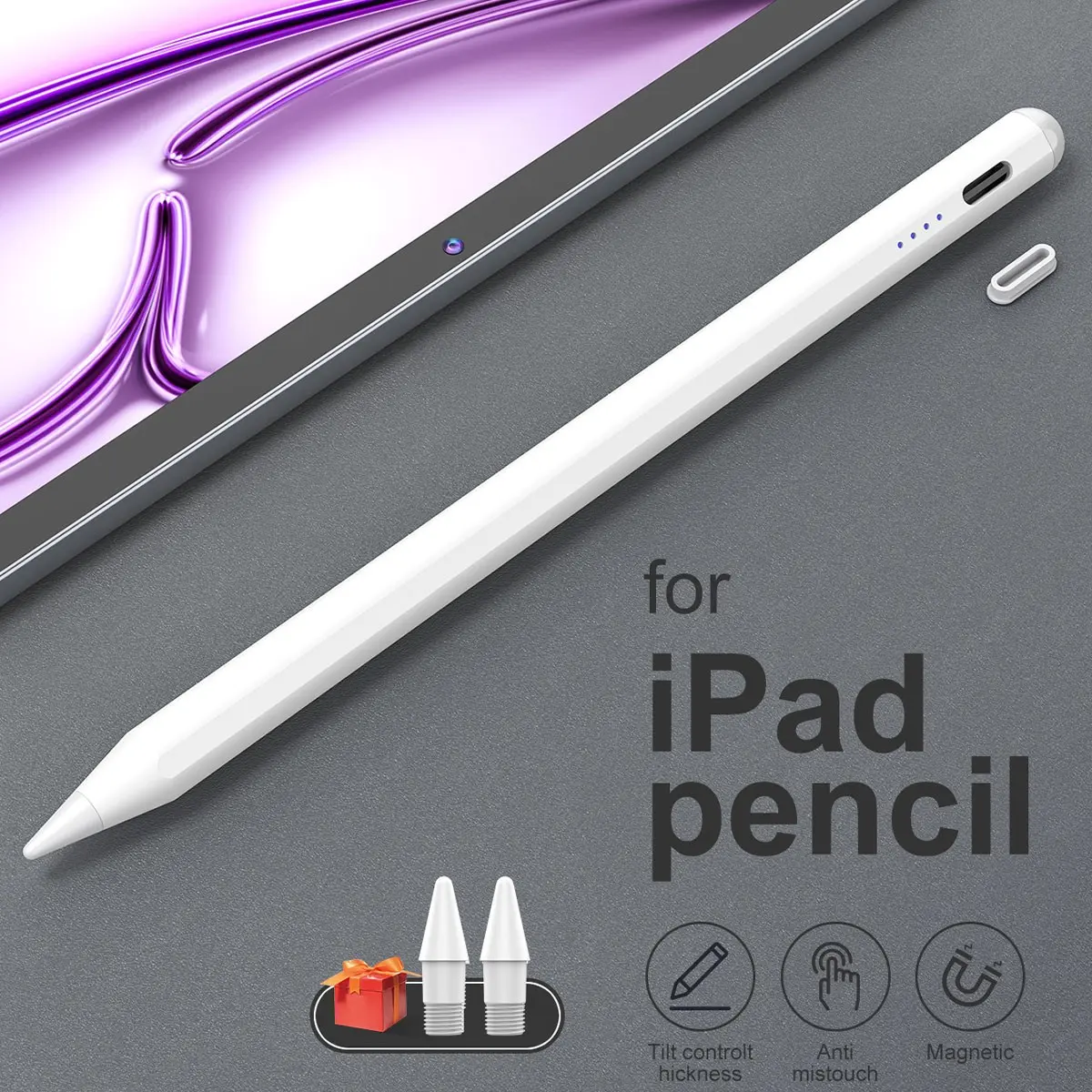 Stylus Pen, Ipad Pens, Compatible with iPad (A16) 11 inch 11th Generation 2025 Pencil With LED Power Indicators Replaceable nib design for iPad 6th 9.7inch Type-C cable included for iPad 10th generation