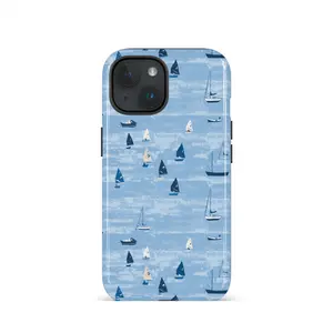 Blue Sailboat Ocean 2-in-1 Phone Case, Protective Cover for iPhone 11 12 13 14 15 16 17 Pro Max Pro Plus, Compatible with Samsung Galaxy S25 S24 S23 Ultra Local Personalized
