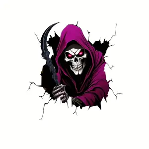 1pcs Hole Breaking Reaper Decorative Stickers, Easy To Stick Vinyl Hole Breaking Scythe Reaper Pattern Halloween Stickers, Suitable for Car Window Bumpers, Doors and Windows Home Stickers - Halloween Gifts
