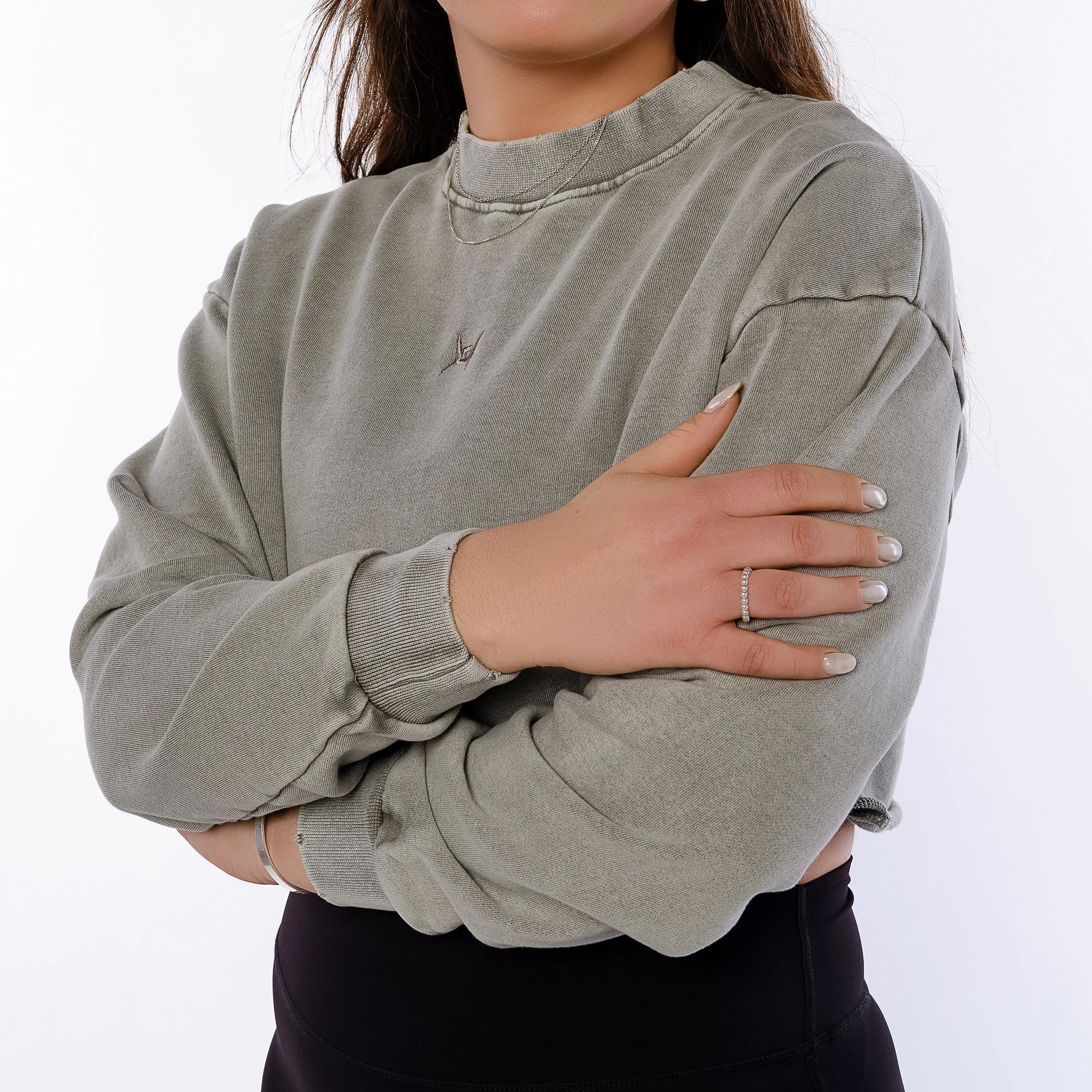 Women’s Grey Distressed Crop Crewneck