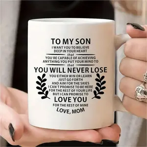 1pc, Coffee Mug, To My Son I Want You to Believe Deep in Your Heart, 11oz Ceramic Coffee Mug - Reusable, Recyclable, Perfect Summer Winter Drinkware Gift, Safe & Comfortable Grip, Room Decor, Home Decor, Party Gift, Birthday Gift,