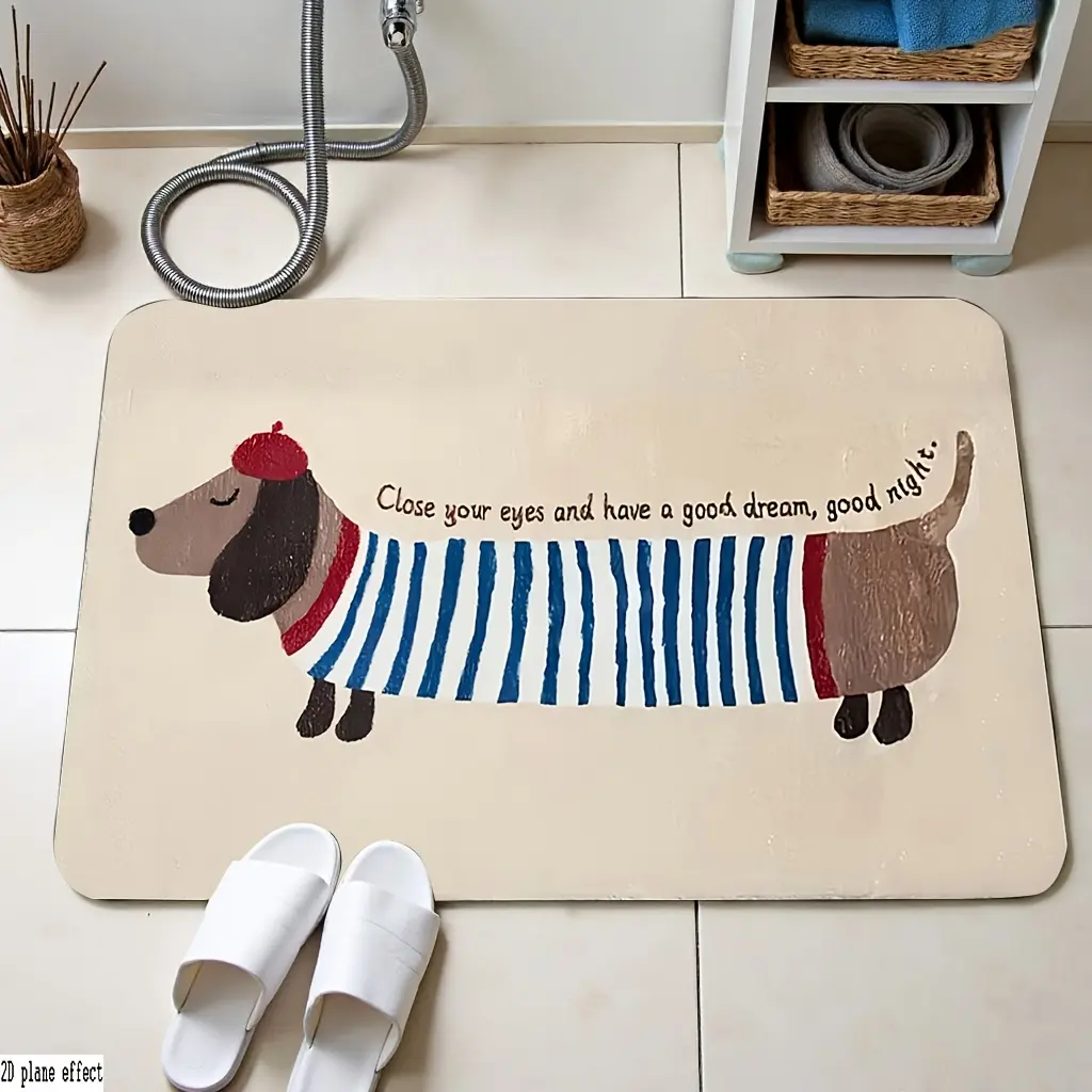 Cute Dachshund Bath Mat Flannel Absorbent Floor Mat 16×24/20×31/24×36in, Sweet Good Night Quote Non Slip Doormat for Bathroom Bedroom Entryway Decor