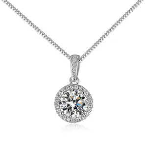 EAMTI 2 Carat 925 Sterling Silver Synthetic Moissanite Necklaces for Women Round Cut Solitaire Moissanite Pendant Necklace