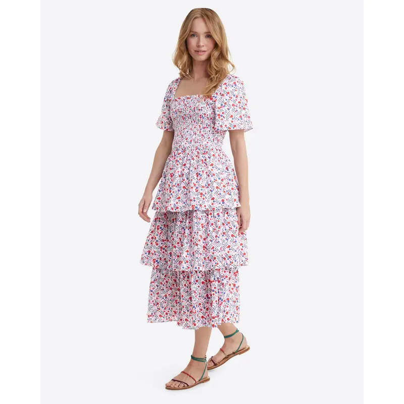 Deana Tiered Smocked Dress in Berry Print