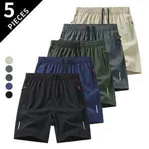 5PCS Men’s Quick-Dry Athletic Shorts for Workouts & Running, Elastic Waist with Drawstring, Summer Gym Shorts with Zipper Pockets