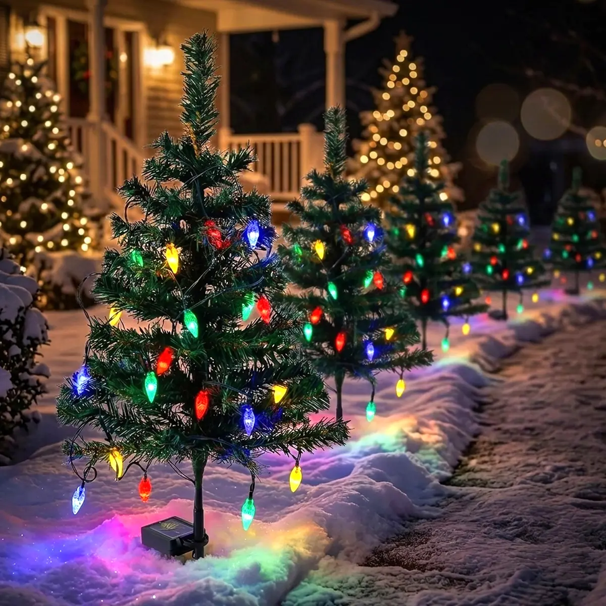Upgraded 4pcs sets of 36.22Inch solar Christmas tree lights with 80 strawberry decorations colorful garden passage light, suitable for outdoor courtyards lawns holiday activities atmosphere Party Lights Outdoor Ornaments, featuring a waterproof design