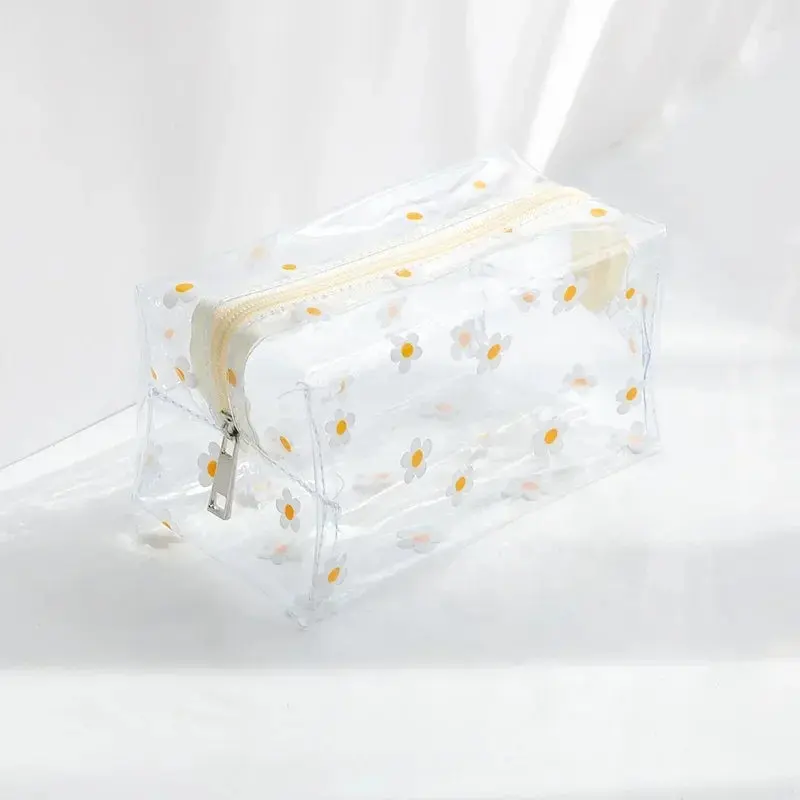 Clear Mini Daisy Flower Print Cosmetic Bag floral makeupbag