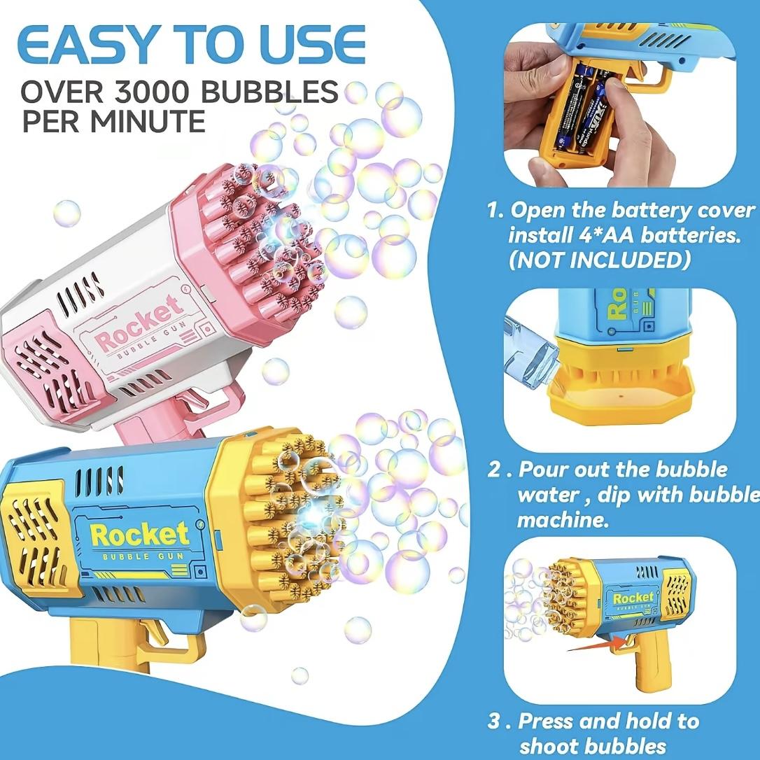 40-Hole Light-Up Bubble Gun with Bubble Solution, Fun Outdoor Indoor Bubble Toy for Kids, Perfect for Birthday Parties & Summer Play
