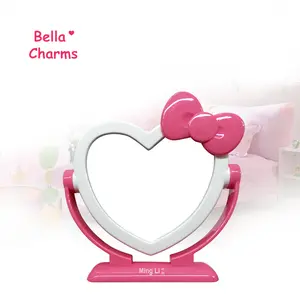 Girly Heart-Shaped Vanity Mirror – Double-Sided High-Definition Folding Makeup Mirror, Cute and Portable Dormitory Desk Mirror with Adorable Bowknot Design for Beauty and Decoration
