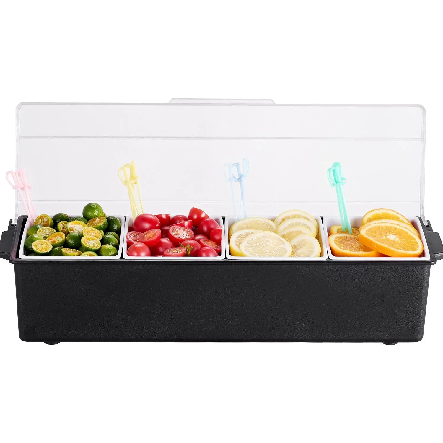 【Summerfinds】VEVOR Chilled Condiment Server 4 Compartment Cold Serving Tray with Lid for Fruit