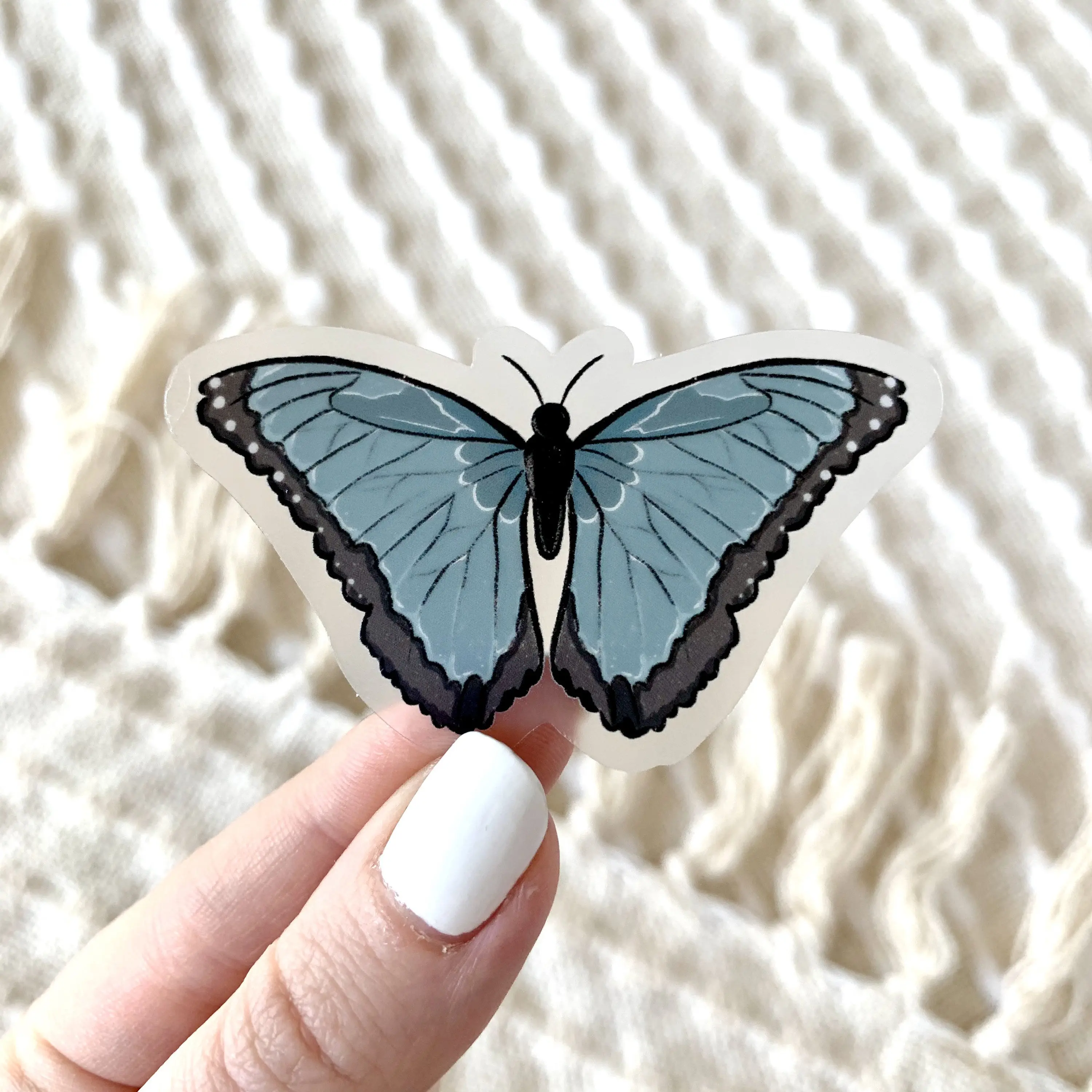 Blue Morpho Butterfly Waterproof Vinyl Sticker, 1.5x2.5"