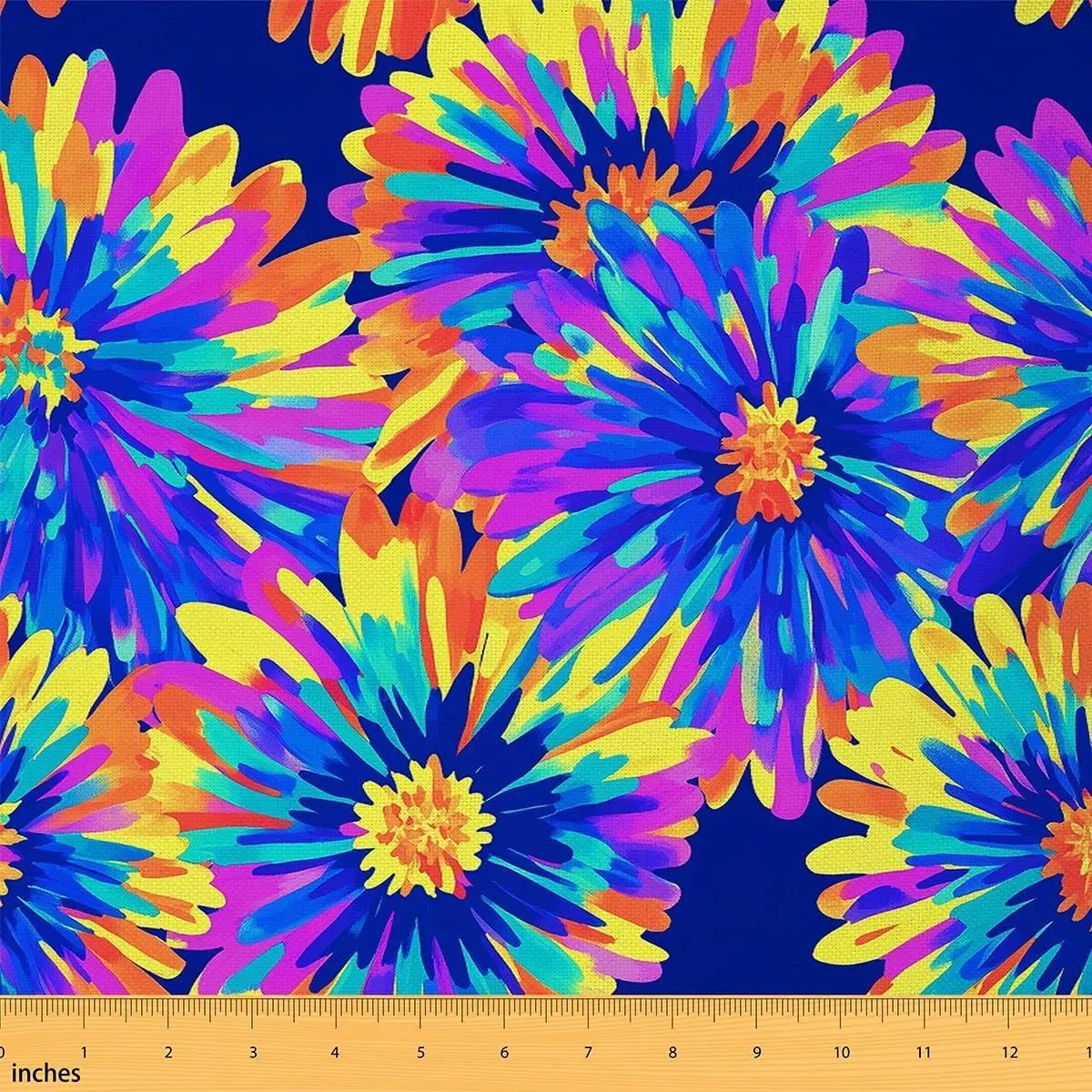 Tie Dye Flower Fabric Colorful Blooming Floral Patchwork Pattern No Stretch Fabric Craft Art Lovers Rustic Hippie Soft Flannel Polyester Fabric DIY Home Accents Bolt