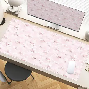 Desk Pad Floral Pink White Vintage Desk Pad Gaming Mousepad XXL Mouse Pad For Laptop Desk Mouse Pad Extra Large With Non-Slip Rubber Base Stitched Edges Surface For PC Gamers Office Workers & Home Use Perfect For Spring Gift Wedding Decor