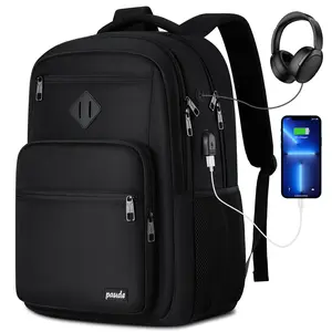 paude 15.6 Inch Laptop Backpack with USB Charging & Headphone Jack | Water Resistant Travel Rucksack with Luggage Strap for Men & Women Casual Work Commute Backpack with Multiple Pockets | Lightweight School Backpack for College Students