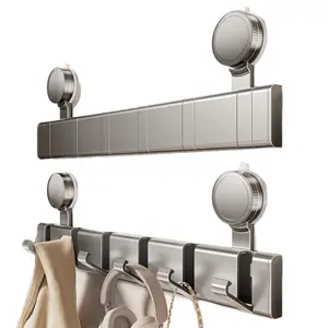 Musurjoy 1pc Over-the-Door Suction Cup Hook - No-drill Wall-mounted with 3/4/5/6 Hooks, Concealed Design, Strong Load-bearing Capacity, Casual-style Gray, Suitable for Towels, Keys, Bags, Umbrellas, Etc. - The Perfect Home Storage Gift