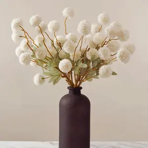 Faux Flowers for Vase - Kiku 10pcs Stems, Fake Flowers Stems for Pottery Vase, Realistic Artificial Flowers, Pom Pom Balls for Aesthetic Room Decor, Floral Arrangements Centerpiece (White/Beige)