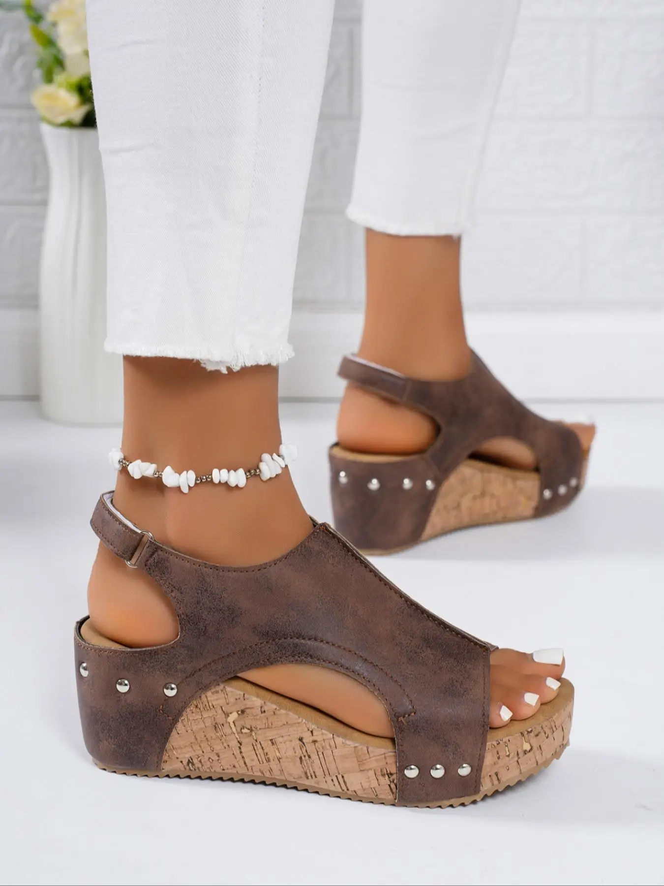 Women's Fashionable Plain Color Wedge Sandals, Casual Comfortable Platform Sandals for Summer, Lightweight Breathable Shoes for Daily Wear, Girl