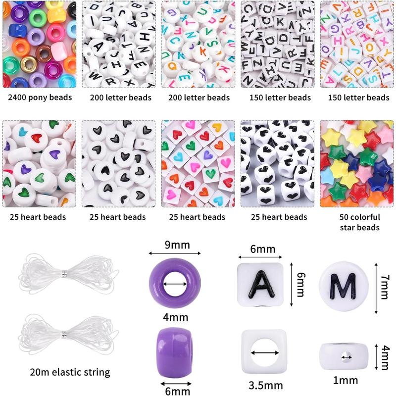 96 Colors 3000 count Pony Beads Bracelet Making Kit Friendship Bracelet Kit Rainbow Kandi Beads with Letter and Heart Beads Elastic Threads for  Necklace Making
