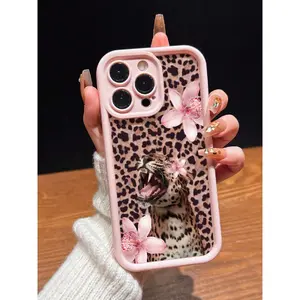 Cute Pink Lily Flower & Sexy Leopard Print Leopard Matte Anti-Drop Phone Case Compatible With IPhone 11 12 13 14 15 16 13 Pro Max 16 Plus XR 7 8 Plus 17 Pro Max AIR for Samsung S25