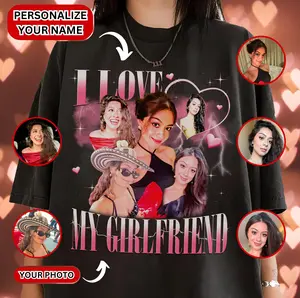 [Valentine Gift] I Love My Girlfriend Custom Bootleg Rap T-Shirt, Custom Face Shirt With Name, Graphic Tee, Birthday, 90s Graphic Tee Style, Personalize Your Name, Gift For Him, For Her