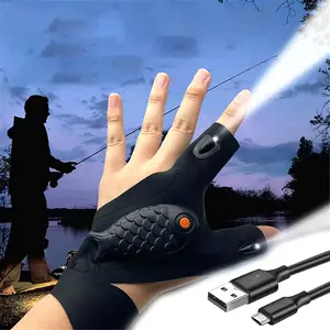 Rechargeable LED Flashlight Gloves,Outdoor Fishing Gloves Dad Men Gifts, Protection Fishing Fingerless Gloves,Finger Stall Protector Fishing Gloves for Camping Fishing Repairing