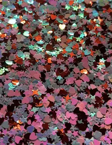 1 oz Holographic Glitter - Cupid Shuffle Themed, Chunky Heart & Star Mix, High-Shine Office Adhesive Accessory for Resin Crafting, Tumblers & Nails
