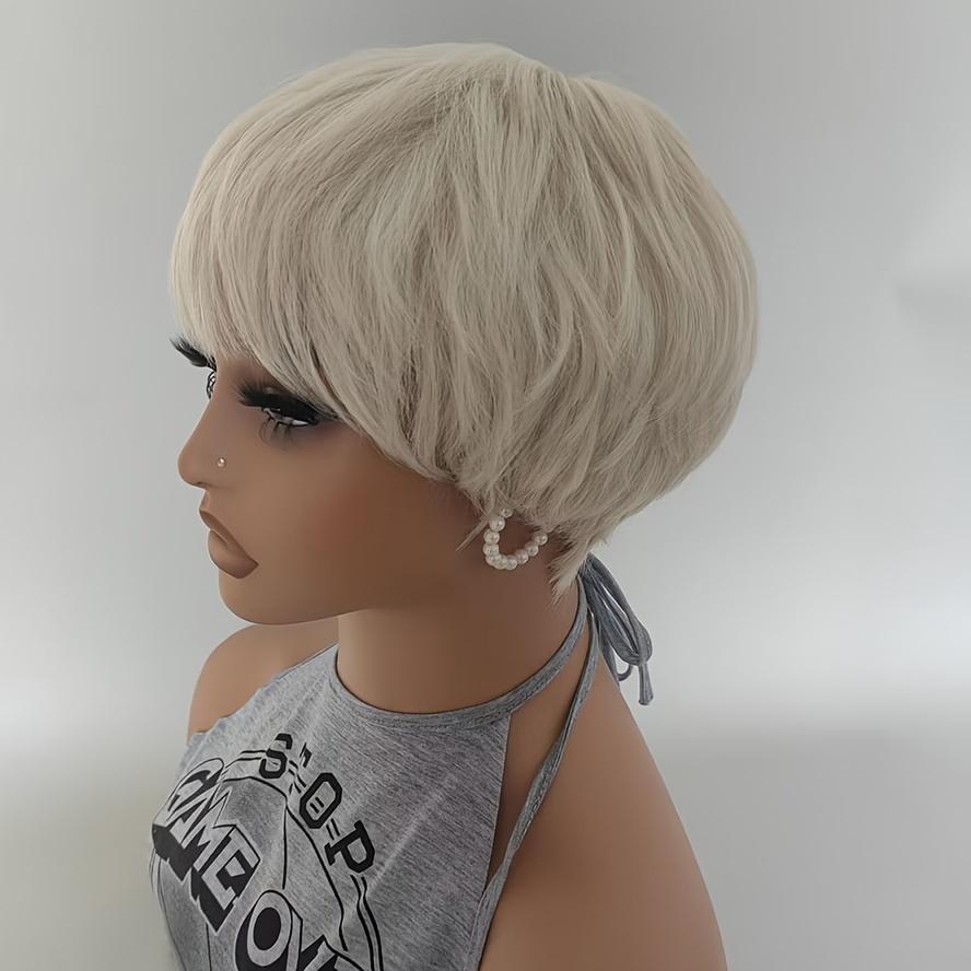 Synthetic Wig Pixie Cut Wig Honey Blonde Short Wavy Wig With Bangs For Women