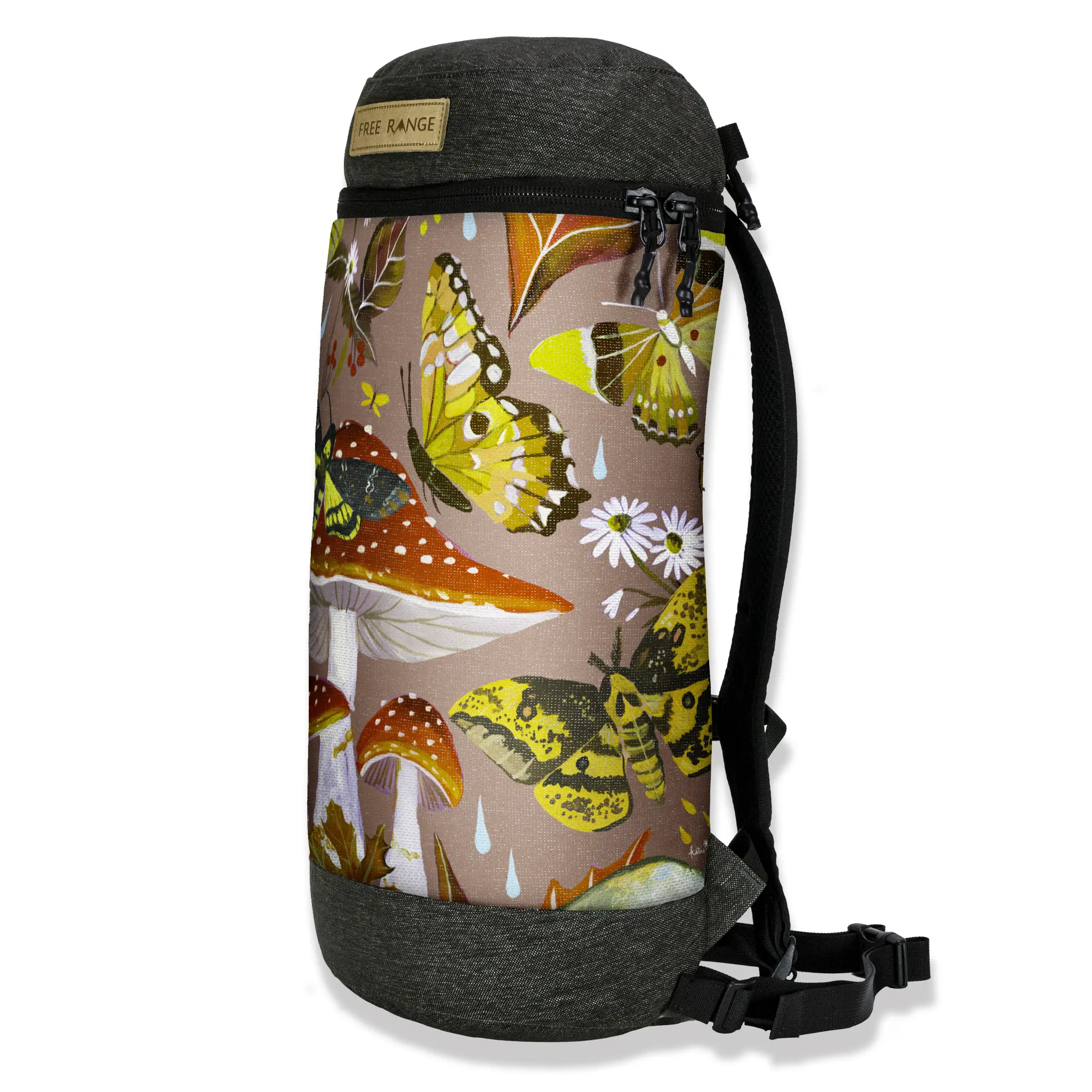 Free Range Equipment Mushrooms & Moths Backpack Perfect for Hiking, Skiing, Outdoors, and Everyday Use
