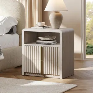 ModernMate 2-Piece Nightstand Set, 23.6" Fluted 2-Drawer Nightstands with Solid Metal Handles, Curved Profile Thick White Alder Bedroom Bedside Tables
