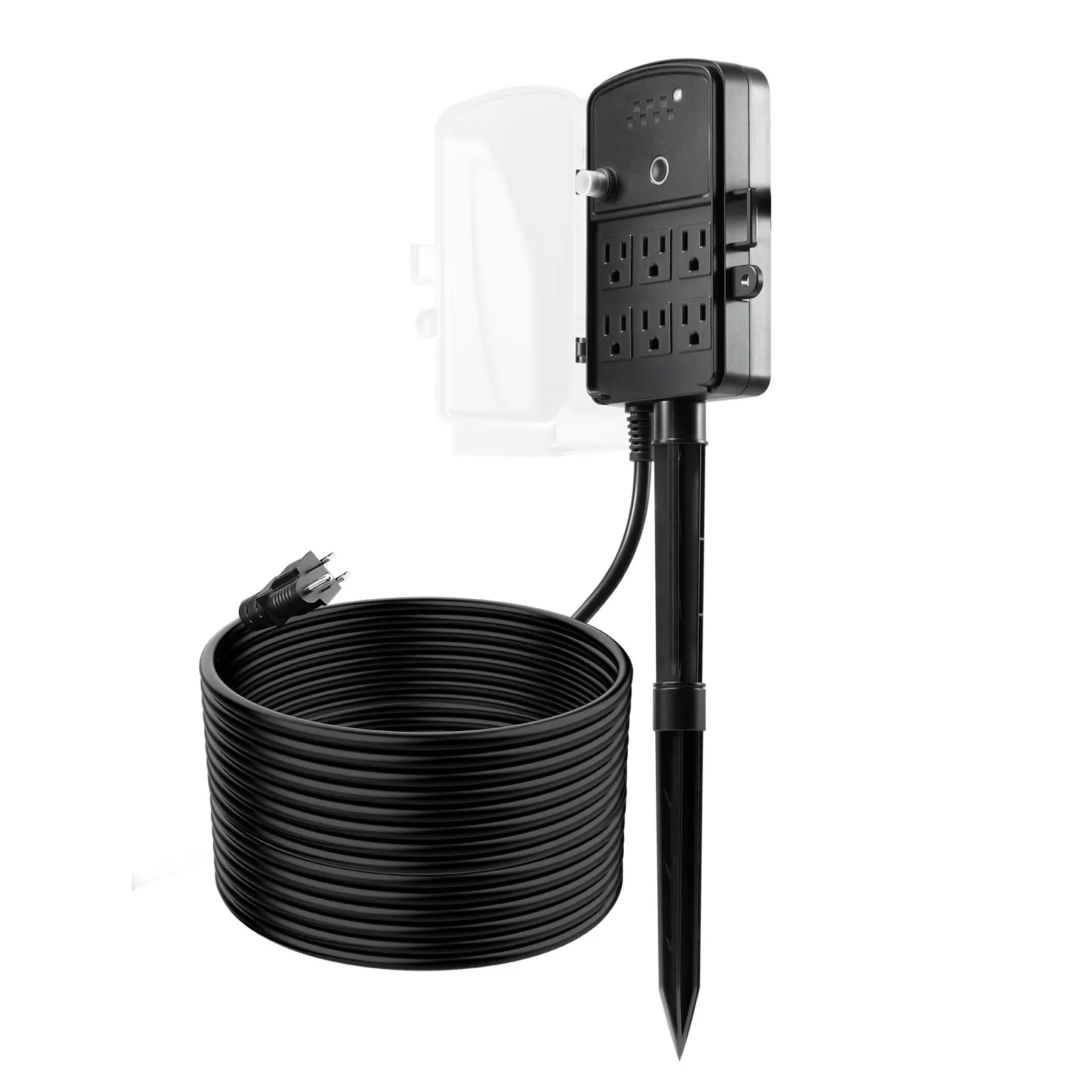 VEVOR Outdoor Waterproof Power Stake, 50FT Extension Cord, 6-Outlet Power Strip with Cover, Remote Control Dusk-to-Dawn Timer, 1875W/15A Plug, Father’s Day Gift for Christmas Lights, Garden Home Tech Accessories, Devices