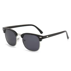 Vintage Retro Rivet Half Frame Sunglasses for Women Men Trendy Color Mirror Reflective Aviator Shades