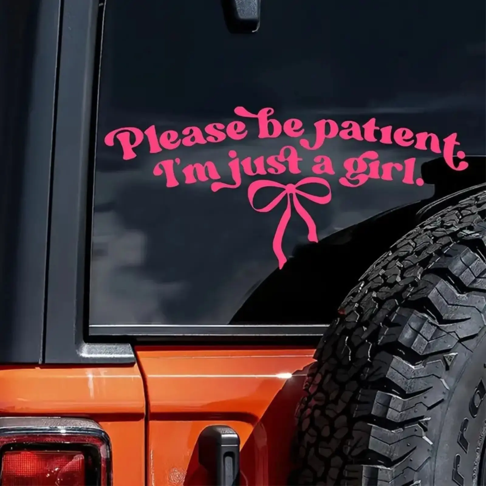Cute Bow Car Decal with "Please Be Patient, I'm Just a Girl" Quote, Funny Comedy Vinyl Bumper Sticker for Women, Car Accessories, Funny Stickers, Cars Accessories