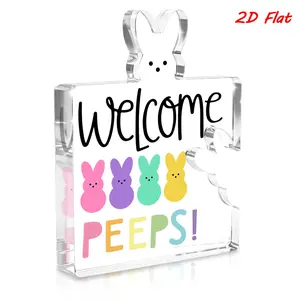 Easter Bunny Decorative Table Piece with Acrylic Sign, Spring Decor Gift for Home and Country Style Bath, Shelf and Table Decoration