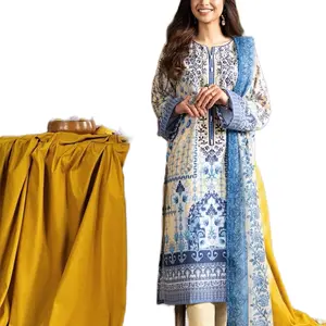 Shirt: Swiss lawn By Pcs: 3 Pcs Trouser: Swiss lawn Dupatta: Indian lawn Color: Yellow Fabric composition: Blended