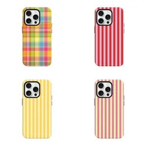 Colorful Stripe Shockproof Phone Case Elegant Retro Style Cover for iPhone/Samsung Anti-Slip Anti-Yellowing 2-in-1 PBT+TPU