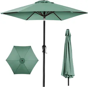 Best Choice Products 10ft Outdoor Steel Polyester Market Patio Umbrella w/Crank, Easy Push Button, Tilt, Table Compatible - Seaglass
