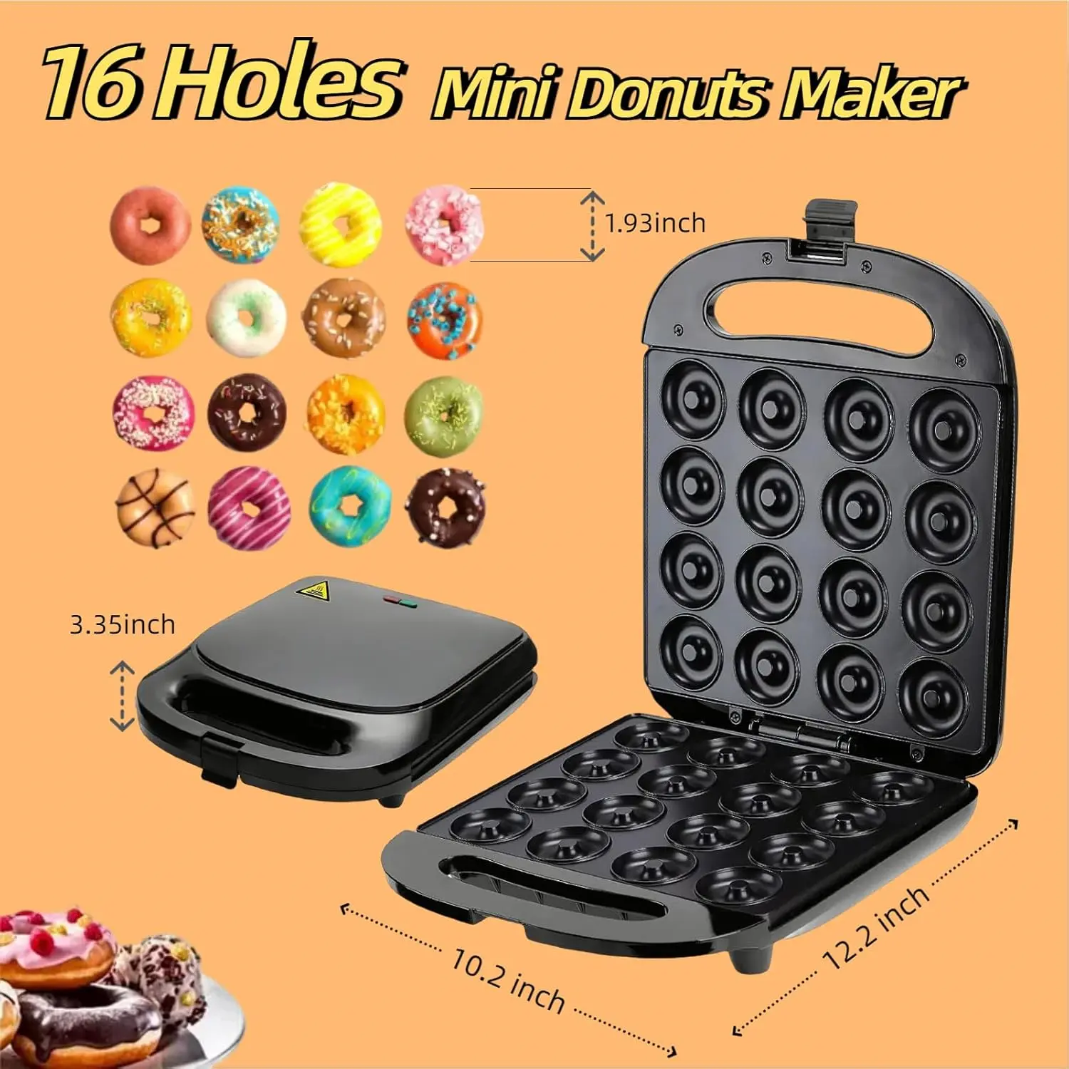 1pc Mini Electric Donut Maker - 16-Hole 2-Sided Fast Heating 1000W Non-Stick Easy Clean Tray, Multi-Function Kitchen Breakfast Baking Appliance for Home Brunches, Parties