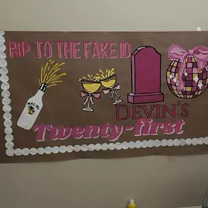 21st Birthday Brown Paper Banner - Personalized Decor with Drinks and Tombstone Design for Devin's Twenty-first Celebration