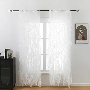 Farmhouse Shabby Chic Sheer Voile Vertical Ruffled Waterfall Window for Bedroom Living Room Curtain Panel 2 Panels (White, 84" L x 50" W)