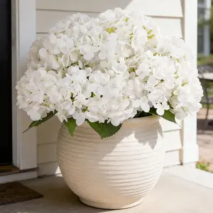 INXUGAO Artificial Flowers Fake Outdoor Hydrangea Bouquets with Long Stems, 3Pcs 18" Faux Ivory White Hydrangeas with Latex Real Touch for Outdoors, Wedding, Baby Shower and Party Decor