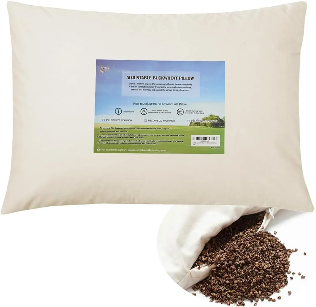Buckwheat Pillow for Sleeping - 14''x20'', Adjustable Loft, Breathable for Cool Sleep,  Support for  and Side Sleepers(Tartary Buckwheat Hulls)