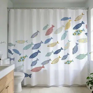 1 Pc Colorful Fish Pattern Shower Curtain for Stylish Bathroom Design Add a Splash of Color with Nautical Theme Ideal for Bathroom Renovation and Home Decoration Enhancing Modern Coastal Vibes Perfect for Relaxing Bath Spaces and Creative Interior Design