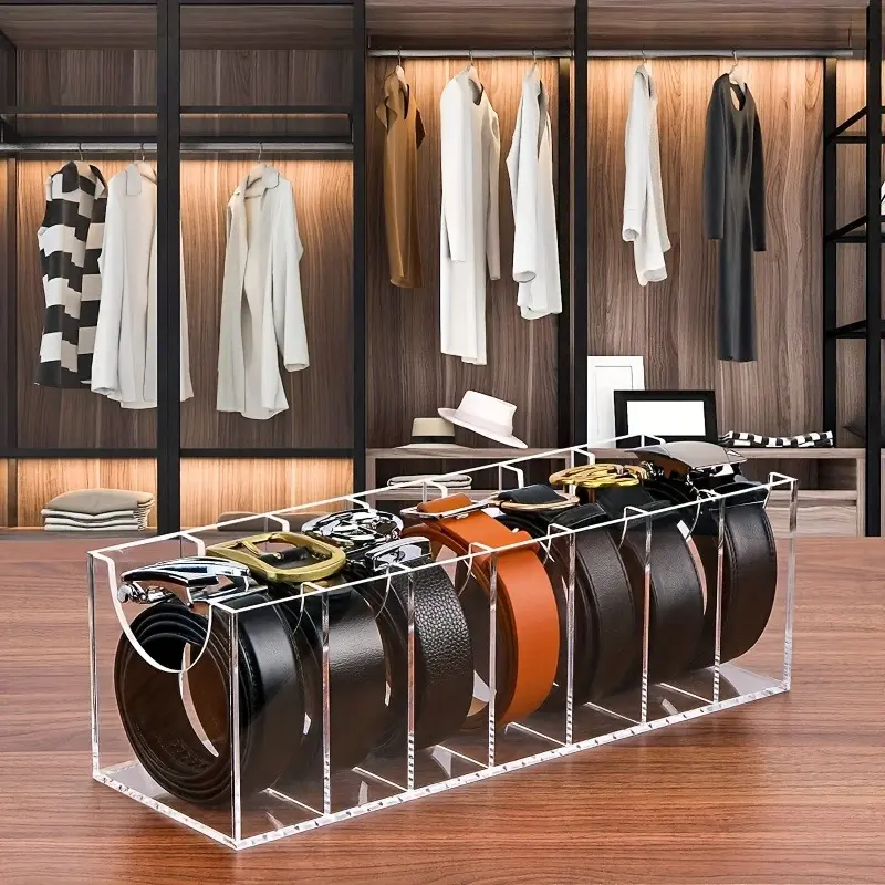 Clear Acrylic Belt Organizer, Multi-Slot Storage Rack for Men's Ties Socks Scarves, Transparent Design for Closet Organization